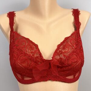 Maison Lejaby Elixir Theodora 3 Part Underwire Bra Red US Size 32E G71333 Lace
